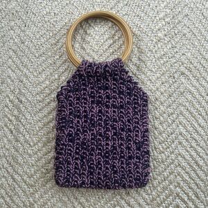 Hand knit Chunky Purple Handbag with Wooden Handle
